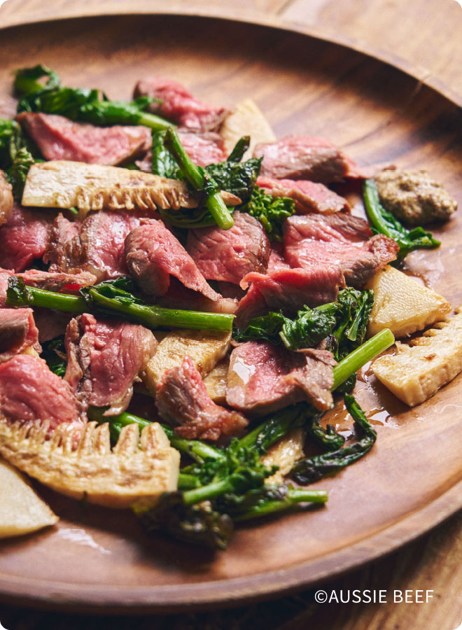 ステーキ 筍と菜の花のソテー添え